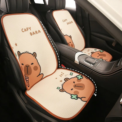 Universal Car Seat Covers Cute Capybara Design Comfortable Breathable Mesh Fabric Four Leaf Clover Pattern for All Seasons