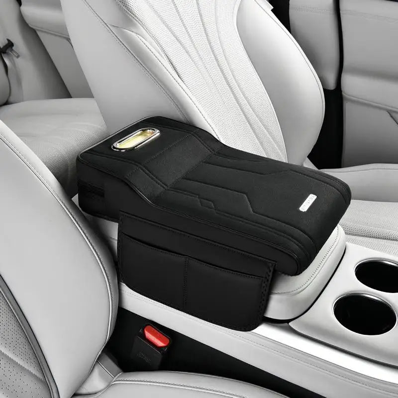 ✔Car Armrest Cushion with Tissue Box & Storage Pocket - Memory Foam Arm Rest Pad for Universal Vehicle Center Console