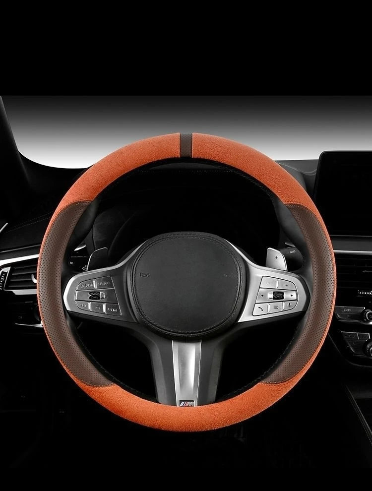 Steering Wheel Cover Suede D Shape Wine Red Four Seasons Breathable Non Slip Sweat Absorbent Comfortable Car Steering Protector