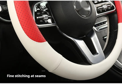 Steering Wheel Cover Breathable Non Slip Nappa Leather All Season Universal For Car Interior Wear Resistant Protective Cover