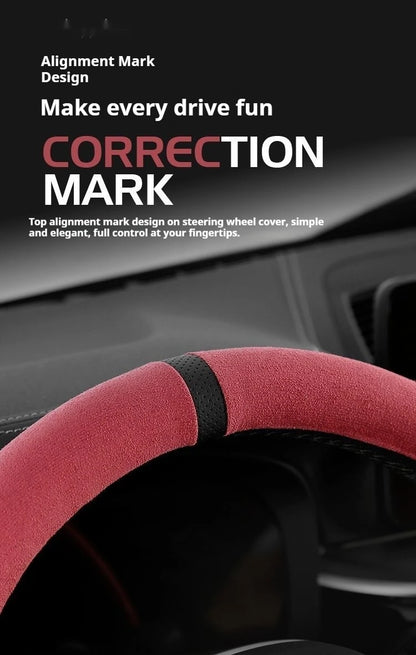 Steering Wheel Cover Suede D Shape Wine Red Four Seasons Breathable Non Slip Sweat Absorbent Comfortable Car Steering Protector