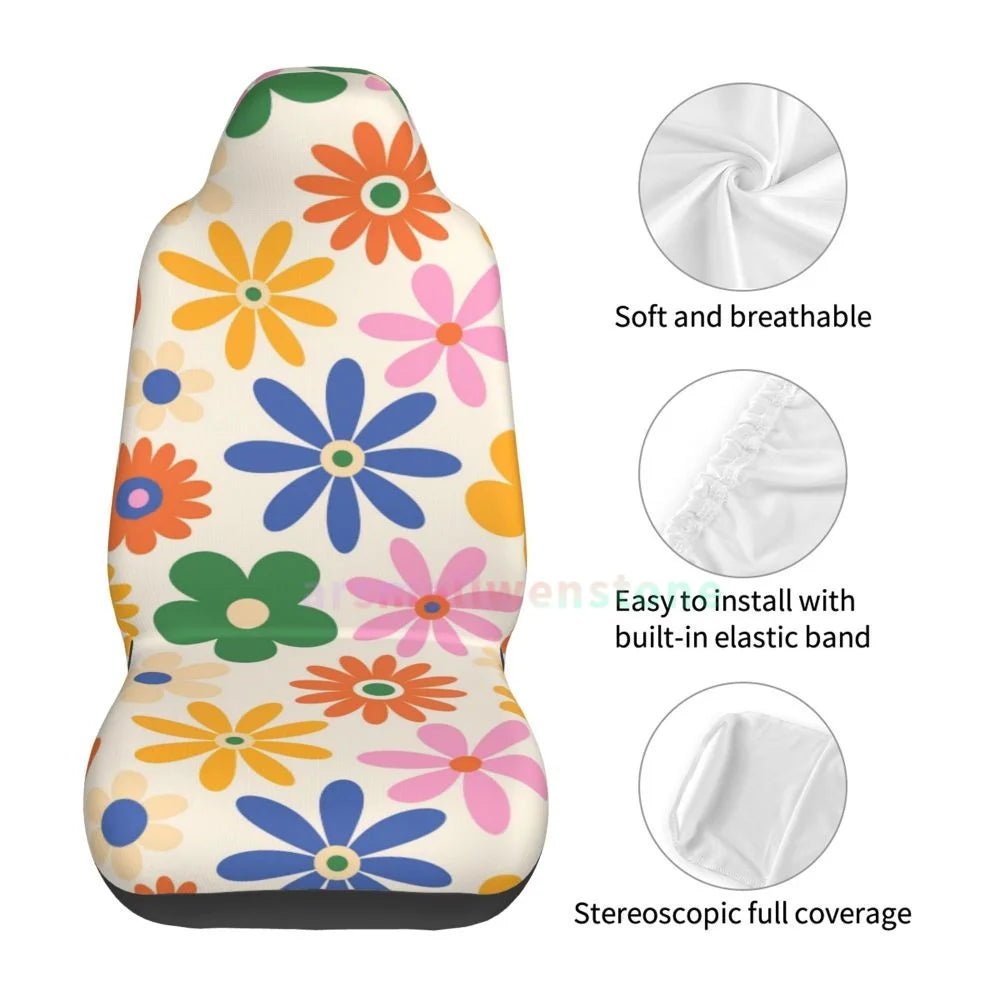 Hippie Flowers Car Seat Cover 2PCS Front Car Seat Cover Seat Anti Fouling Protective Cover Cute Car Accessories