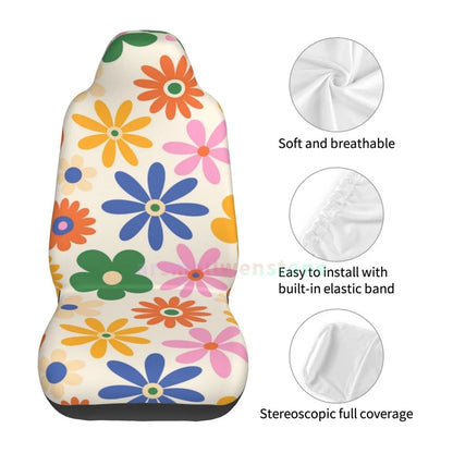 Hippie Flowers Car Seat Cover 2PCS Front Car Seat Cover Seat Anti Fouling Protective Cover Cute Car Accessories