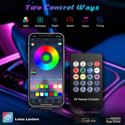 RGB LED Car Ambient Light Kit 6 in 1 Fiber Optic Interior Strip with APP Remote Control Music Sync Neon Mood Dashboard FootLight