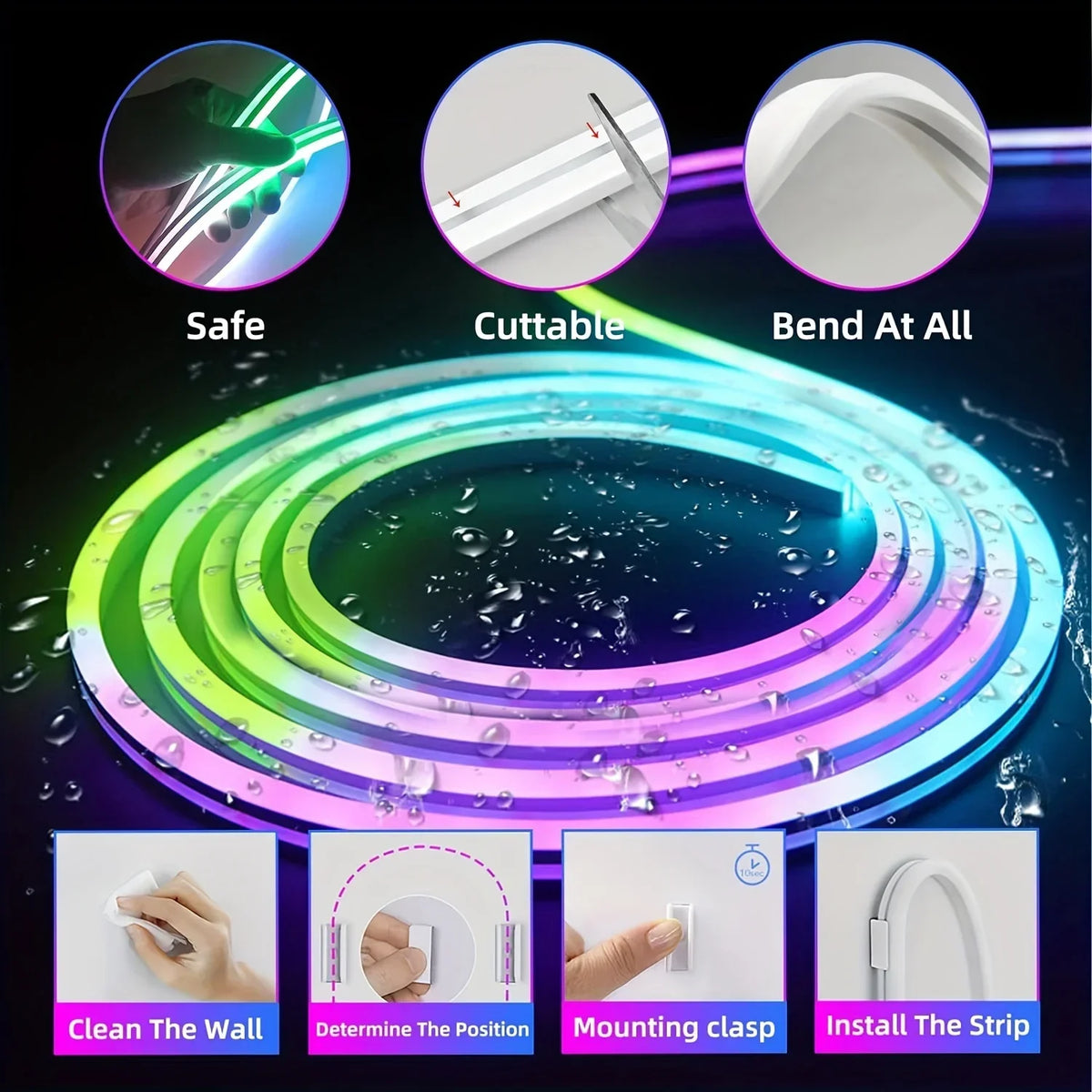 RGB Flexible LED Strip Lights USB Neon Rope Lights Remote App Control Music Sync Color Change Gaming Room Party Decor DIY Design