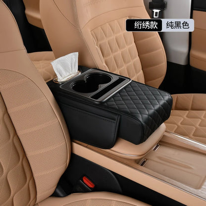Auto Center Console Armrest Cushion With 2 Cup Holder PU Leather Armrest Pad Car Amrest Pillow Cover Height Pad Car Accessories