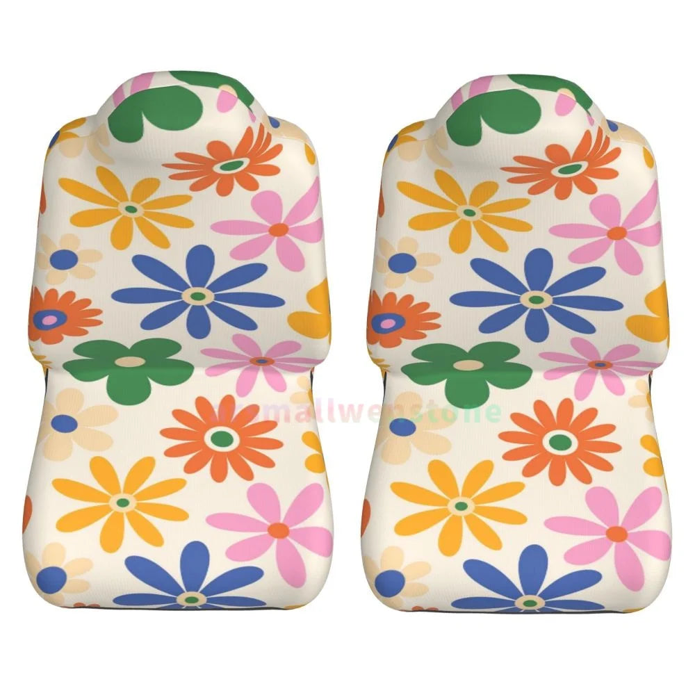 Hippie Flowers Car Seat Cover 2PCS Front Car Seat Cover Seat Anti Fouling Protective Cover Cute Car Accessories