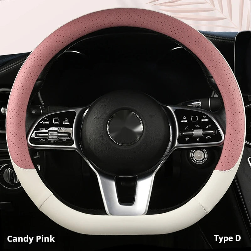 Steering Wheel Cover Breathable Non Slip Nappa Leather All Season Universal For Car Interior Wear Resistant Protective Cover