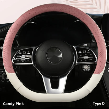 Steering Wheel Cover Breathable Non Slip Nappa Leather All Season Universal For Car Interior Wear Resistant Protective Cover
