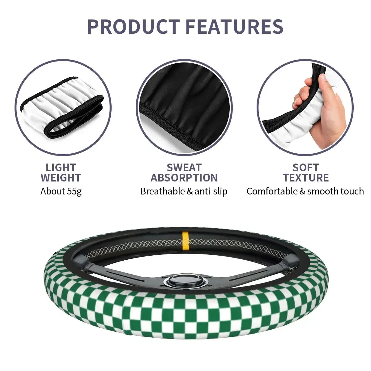 Ten color checkerboard pattern car steering wheel cover Universal 15-inch steering wheel cover