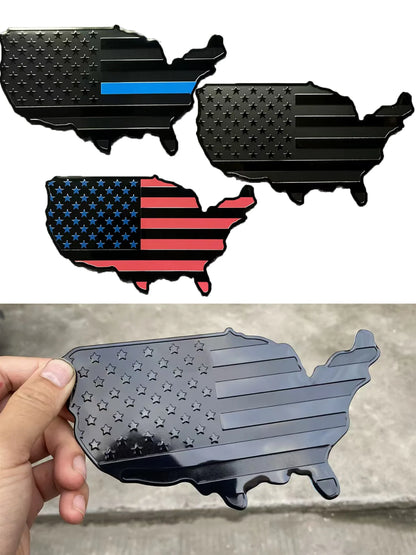 USA Emblems Flag Map Car Sticker, Car Trunk Aluminum Emblem Badge Decal Sticker For Cars Motorcycles Bikes