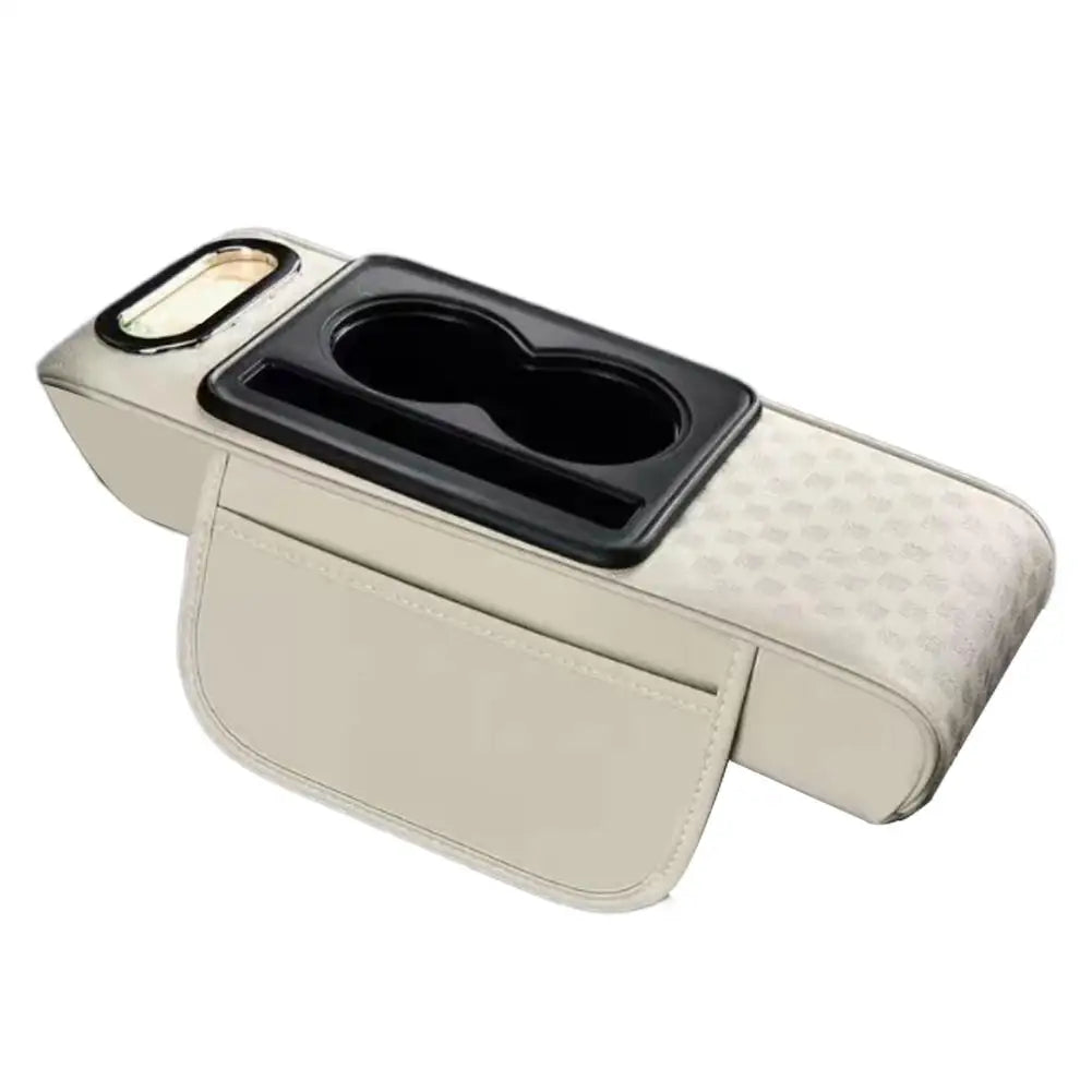 Car Center Console Height Increasing Armrest Cushion Multifunctional PU Leather Armrest Pad with Cup Holder Tissue Box Universal