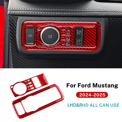 Real Soft Carbon Fiber Sticker For Ford Mustang GT Dark Horse EcoBoost 2024 2025 2026 LHD RHD Car Headlight Switch Interior Trim
