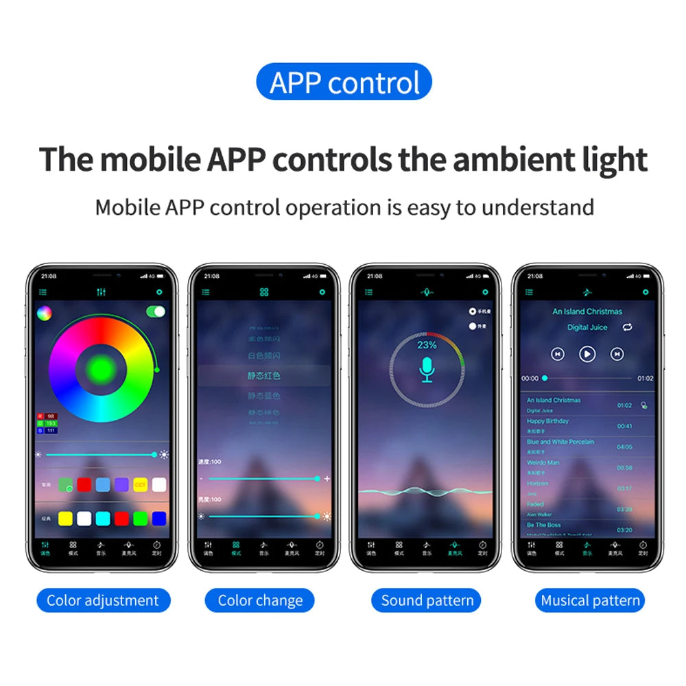 Car Interior Ambient Light Kit RGB LED Foot Strip Light Music Sync with App Remote Music Control Cig/USB Auto Decorative Lamps