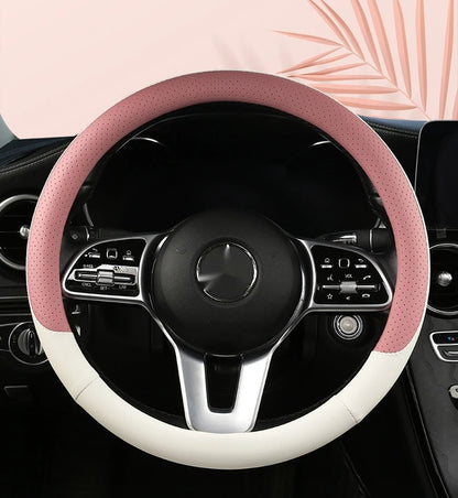 Steering Wheel Cover Breathable Non Slip Nappa Leather All Season Universal For Car Interior Wear Resistant Protective Cover