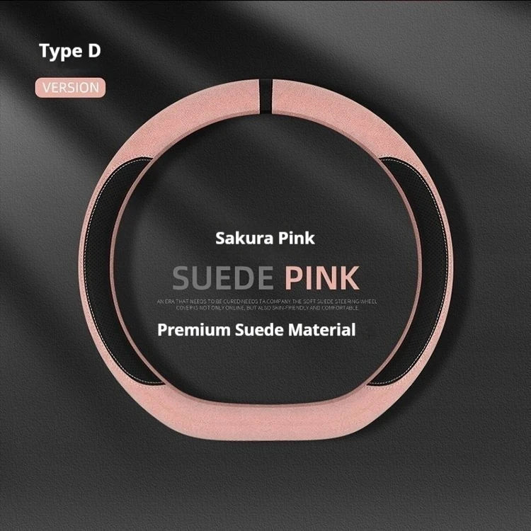 Steering Wheel Cover Suede D Shape Wine Red Four Seasons Breathable Non Slip Sweat Absorbent Comfortable Car Steering Protector