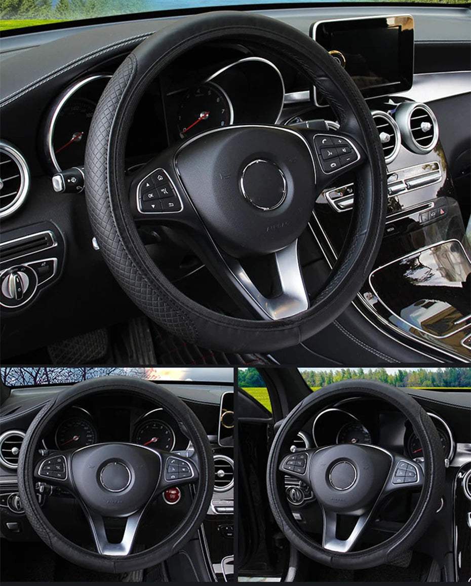 SEAMETAL 37-39CM Steering Wheel Cover Anti Slip Breathable Steering Cover Universal Microfiber Leather Steer Wheel Protector