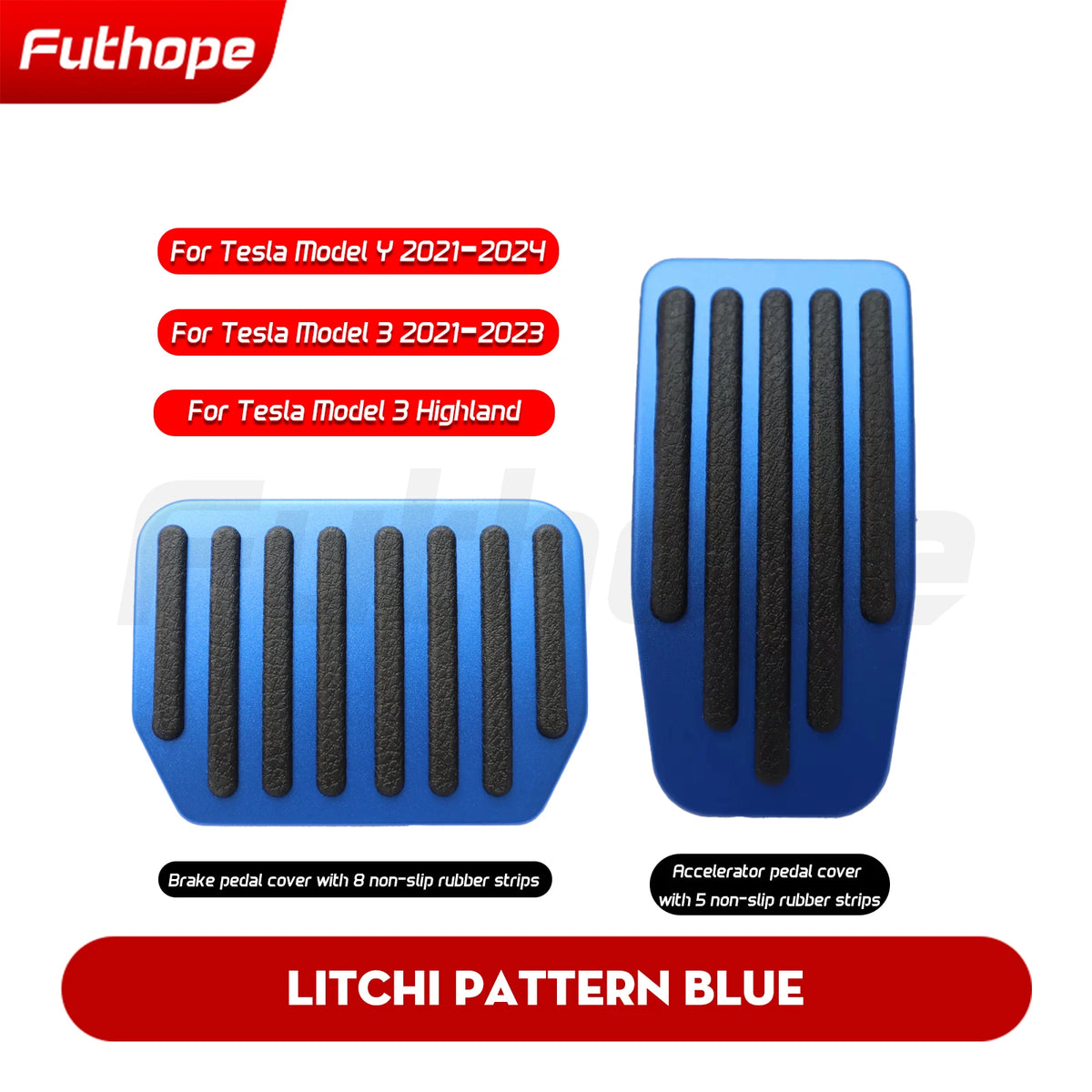 Futhope 2021-2024 Car Foot Pedal Pads Covers For Tesla Model 3 Y highland Accessories Litchi Grain Anti Accelerator Brake