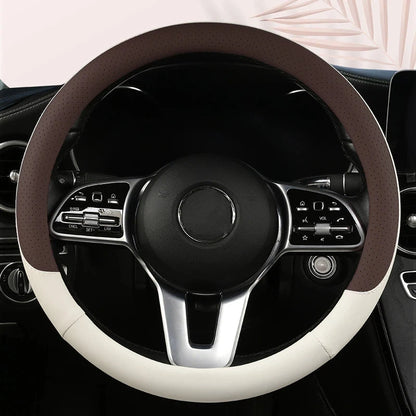 Steering Wheel Cover Breathable Non Slip Nappa Leather All Season Universal For Car Interior Wear Resistant Protective Cover