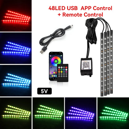 Car Interior Ambient Light Kit RGB LED Foot Strip Light Music Sync with App Remote Music Control Cig/USB Auto Decorative Lamps