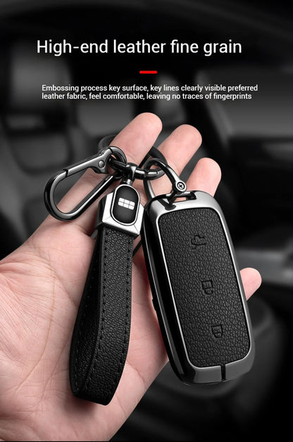 For Geely EX5 Metal Leather Car Key Case Full Cover Shell For Geely EX5 EM-i / ‌Starray EM-i / Galaxy L6/L7/E8/M9