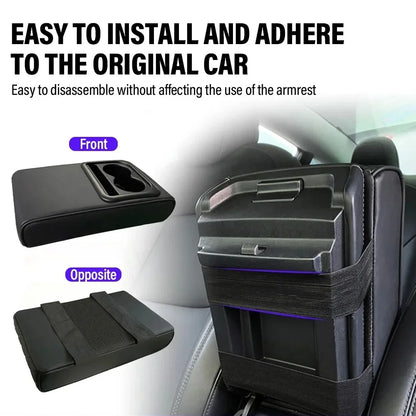 Auto Center Console Armrest Cushion With 2 Cup Holder PU Leather Armrest Pad Portable Car Amrest Pillow Cover Height Pad
