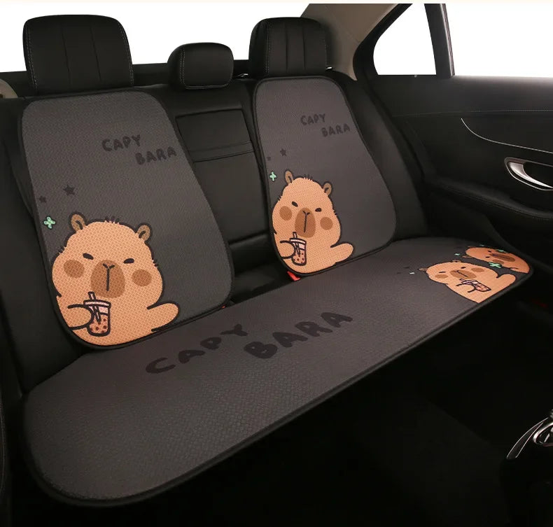 Universal Car Seat Covers Cute Capybara Design Comfortable Breathable Mesh Fabric Four Leaf Clover Pattern for All Seasons