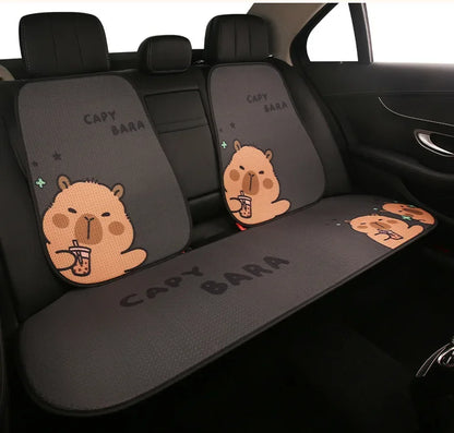Universal Car Seat Covers Cute Capybara Design Comfortable Breathable Mesh Fabric Four Leaf Clover Pattern for All Seasons