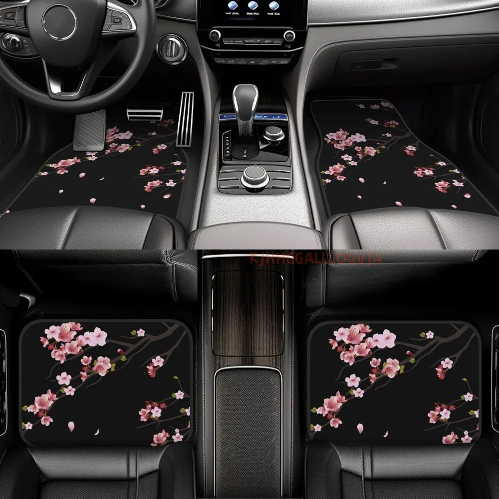 Japanese Sakura Branch 4PCS Crystal Velvet Car Floor Mats Set of Four Anti Fouling Car Mats Carpet Anti Slip Car Floor Mats
