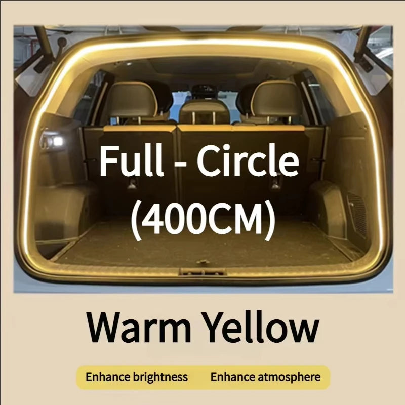 Car Trunk LED Light Strip 400cm/200cm Flexible Interior Ambient Lighting for SUV/MPV Automatic On/Off Hidden Installation