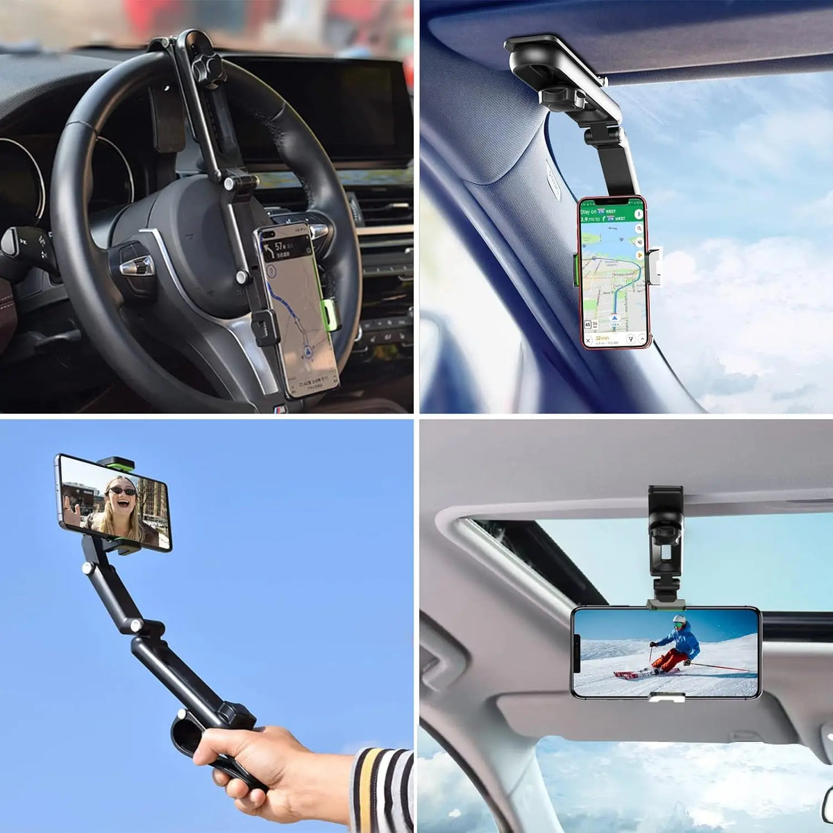 Car Phone Holder - 1080 Multifunction Sun Visor Universal 360 Rotating Cell Phone  Mobile Mount for Vehicle Rear View Mirror