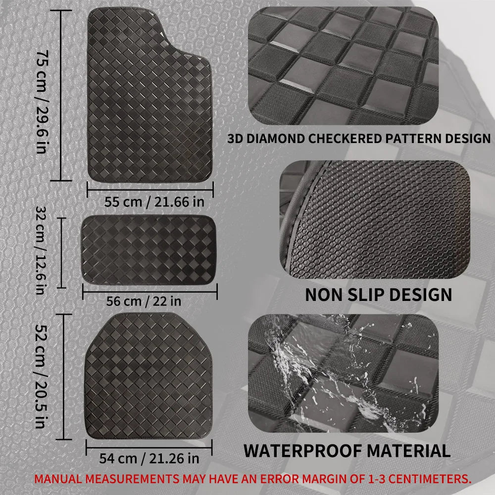 5 Pcs Universal Car Floor Mats Full Set Leather Front & Rear Seat Floor Liners All Weather Non-Slip Carpet Protector