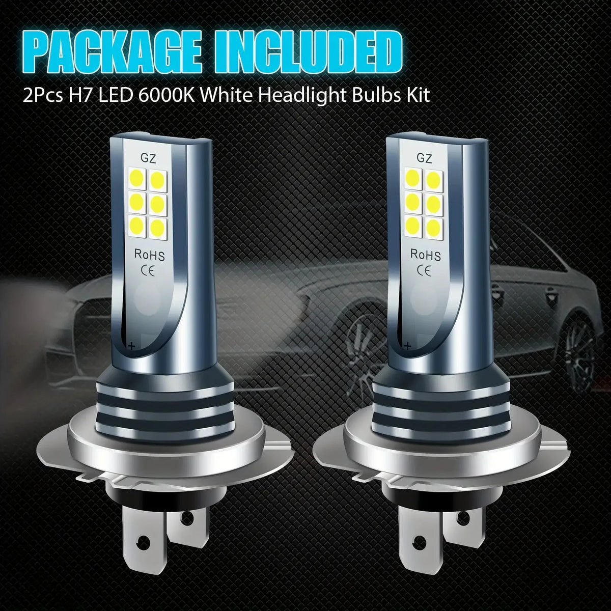 Kit Lâmpada LED H7 12SMD 4 Peças - Farol Alto/Baixo Branco 6000K