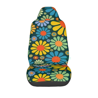 Hippie Flowers Car Seat Cover 2PCS Front Car Seat Cover Seat Anti Fouling Protective Cover Cute Car Accessories