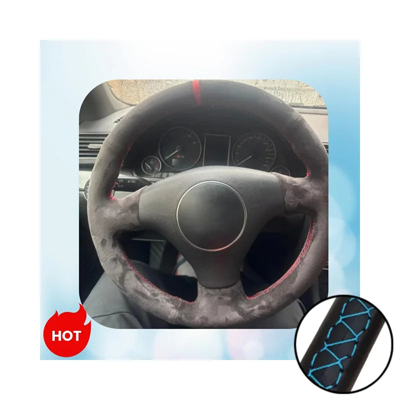 Car Steering Wheel Cover Suede Leather Steering Wrap Cover For Audi A2 8Z A3 8L Sportback A4 B6 Avant A6 C5 A8 D2 TT 8N S3