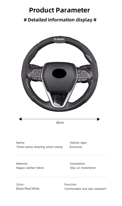 Sporty Steering Wheel Cover Advanced Leather Anti-Slip For Smart EQ Fortwo Forfour 453 451 452 450 454 Roadster Forjeremy