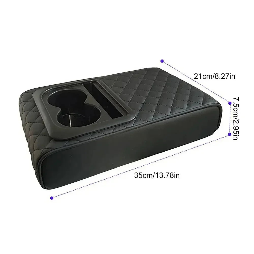 Auto Center Console Armrest Cushion With 2 Cup Holder PU Leather Armrest Pad Portable Car Amrest Pillow Cover Height Pad
