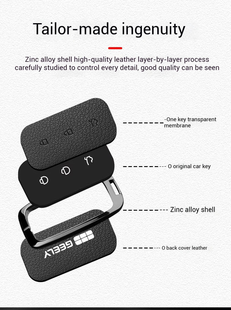 For Geely EX5 Metal Leather Car Key Case Full Cover Shell For Geely EX5 EM-i / ‌Starray EM-i / Galaxy L6/L7/E8/M9