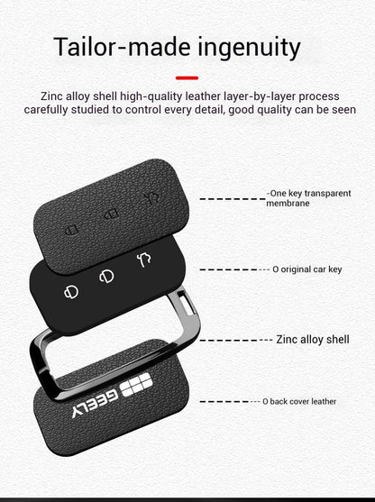 For Geely EX5 Metal Leather Car Key Case Full Cover Shell For Geely EX5 EM-i / ‌Starray EM-i / Galaxy L6/L7/E8/M9