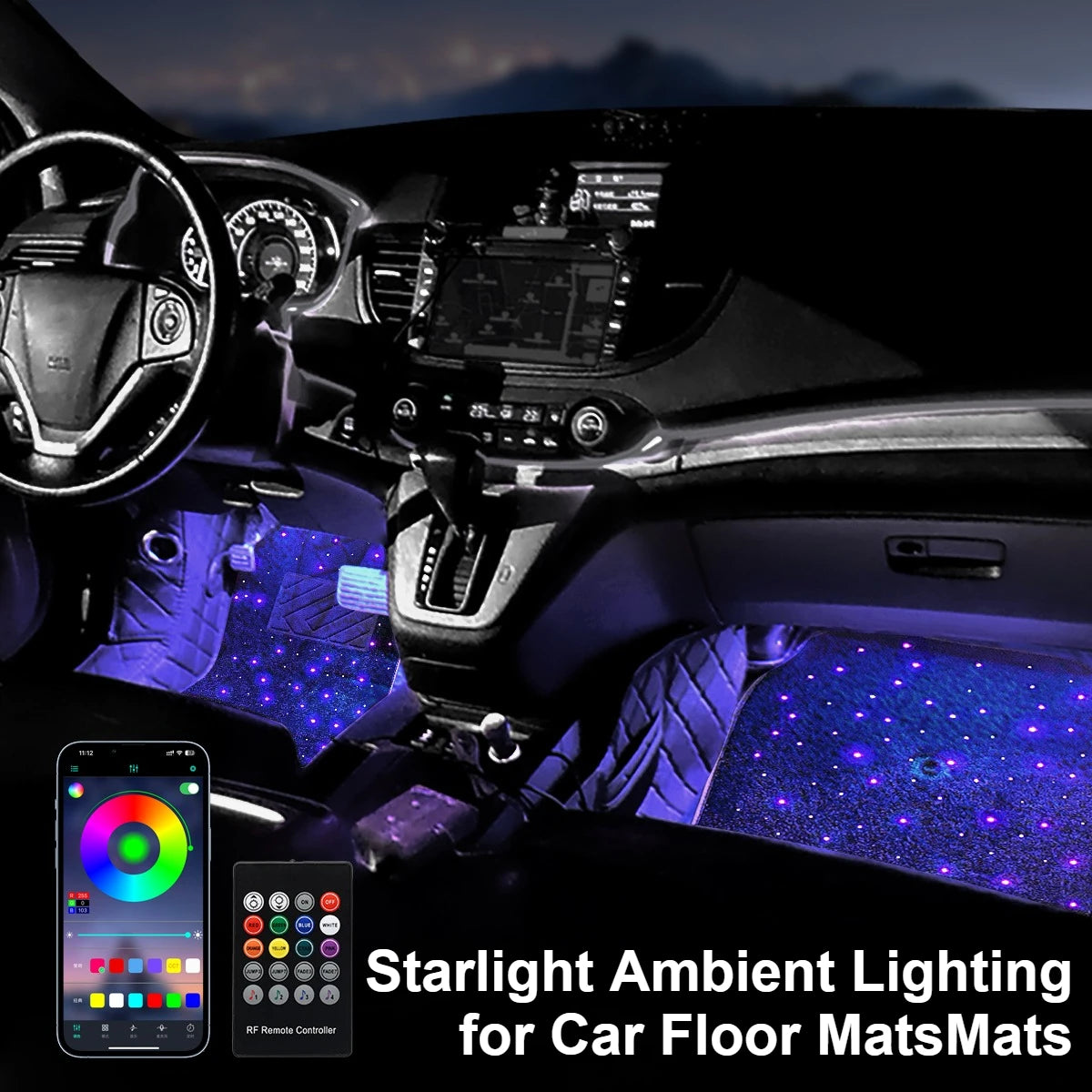 2025 latest illuminated car floor MATS, General Starry Sky car floor MATS, Fiber Starlight car carpet 4-piece set interior modif