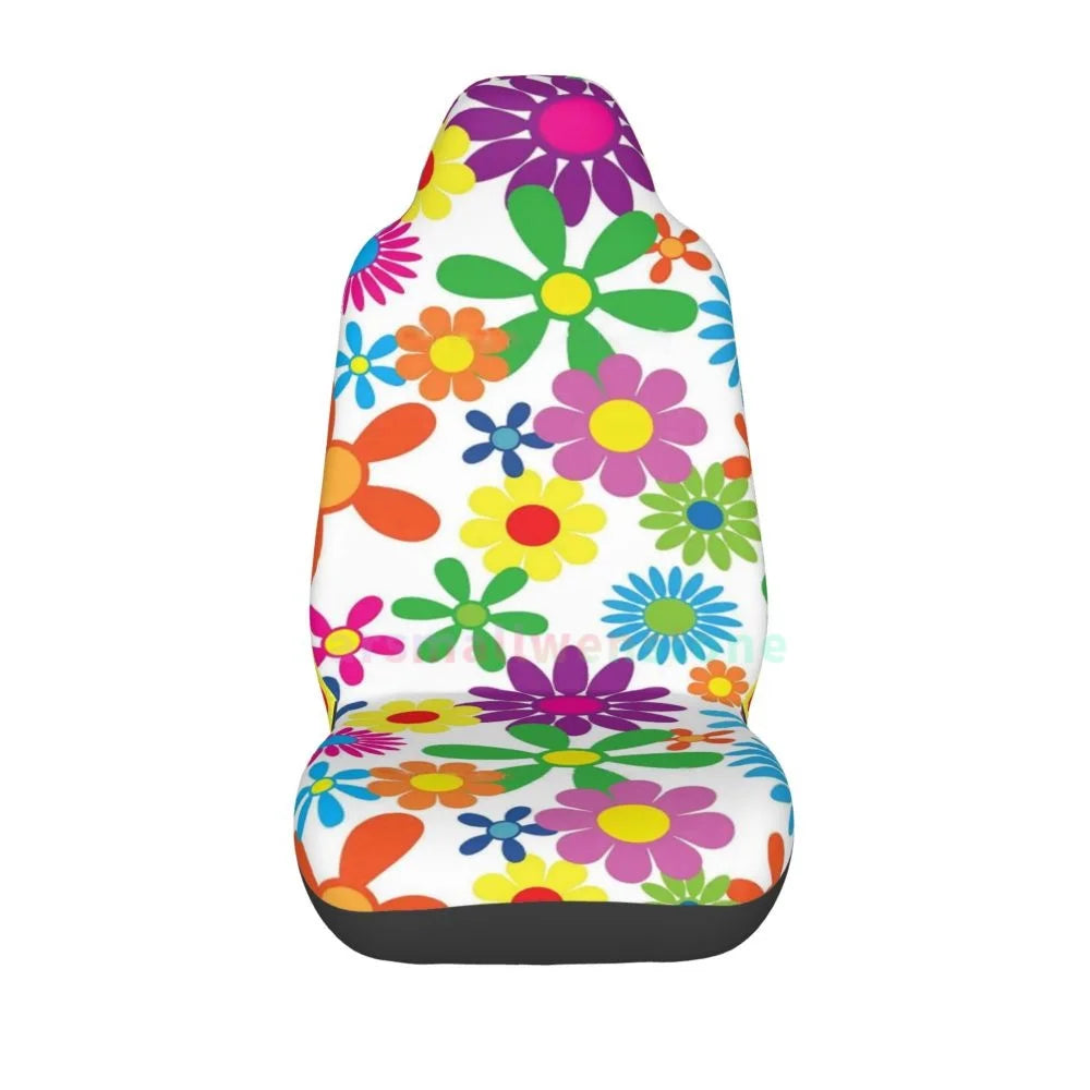 Hippie Flowers Car Seat Cover 2PCS Front Car Seat Cover Seat Anti Fouling Protective Cover Cute Car Accessories