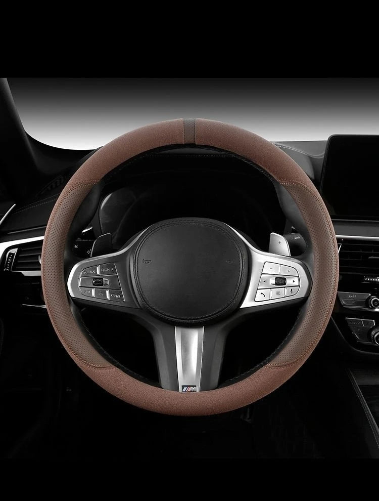 Steering Wheel Cover Suede D Shape Wine Red Four Seasons Breathable Non Slip Sweat Absorbent Comfortable Car Steering Protector