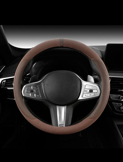 Steering Wheel Cover Suede D Shape Wine Red Four Seasons Breathable Non Slip Sweat Absorbent Comfortable Car Steering Protector