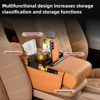 Auto Center Console Armrest Cushion With 2 Cup Holder PU Leather Armrest Pad Car Amrest Pillow Cover Height Pad Car Accessories