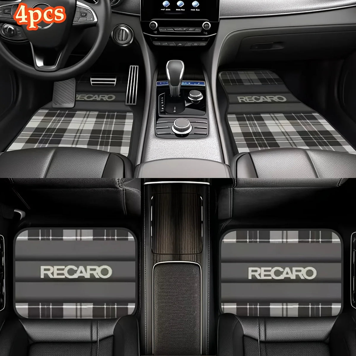 4pcs RECARO -Heavy-Duty All-Weather Floor Mats - Fit For Driver's Footwell With Pedal Cutouts - Easy-to-Clean Car Interior Prote