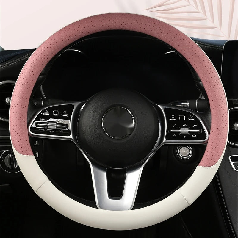Steering Wheel Cover Breathable Non Slip Nappa Leather All Season Universal For Car Interior Wear Resistant Protective Cover