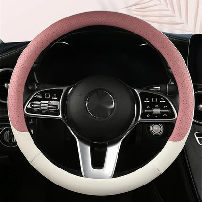 Steering Wheel Cover Breathable Non Slip Nappa Leather All Season Universal For Car Interior Wear Resistant Protective Cover