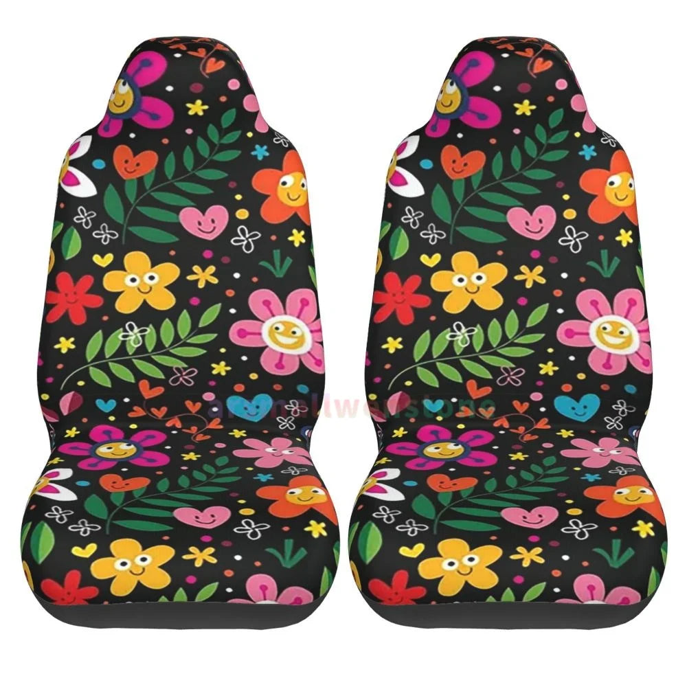 Hippie Flowers Car Seat Cover 2PCS Front Car Seat Cover Seat Anti Fouling Protective Cover Cute Car Accessories