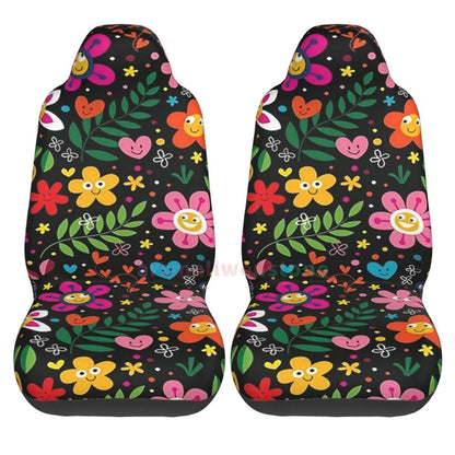 Hippie Flowers Car Seat Cover 2PCS Front Car Seat Cover Seat Anti Fouling Protective Cover Cute Car Accessories
