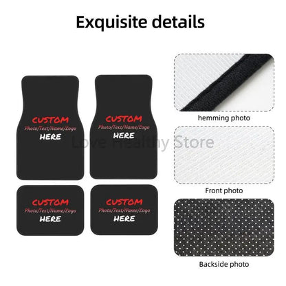 Custom Car Floor Mat Personalized Fit Car Mats with Your Customized Image Name Text 4 Pieces Set Front & Rear Non Slip Foot Mats